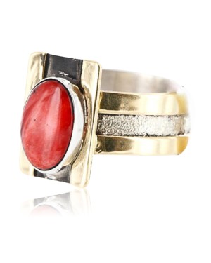 .925 Sterling Silver and 12kt Gold Filled Handmade Certified Authentic Navajo SPINY OYSTER Native American Ring  371013424813