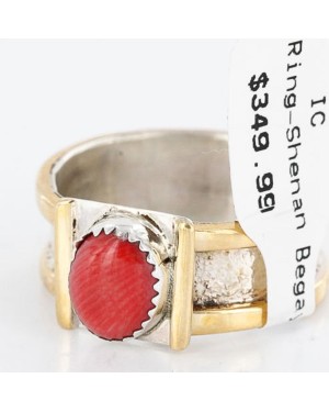 .925 Sterling Silver and 12kt Gold Filled Handmade Certified Authentic Navajo SPINY OYSTER Native American Ring  390792624244