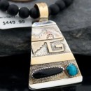 .925 Sterling Silver and 12kt Gold Filled Handmade Certified Authentic Navajo Turquoise and Black Onyx Native American Necklace 370920444490