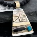 .925 Sterling Silver and 12kt Gold Filled Handmade Navajo Turquoise and Black Onyx Native American Necklace 370920444490