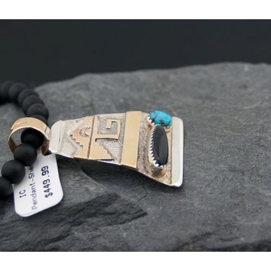 .925 Sterling Silver and 12kt Gold Filled Handmade Certified Authentic Navajo Turquoise and Black Onyx Native American Necklace 370920444490