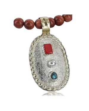 .925 Sterling Silver and 12kt Gold Filled Handmade Navajo Turquoise and Coral Native American Necklace 390722843786