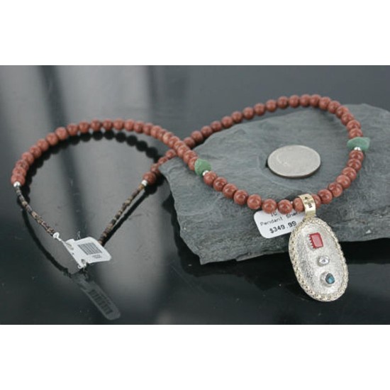 .925 Sterling Silver and 12kt Gold Filled Handmade Certified Authentic Navajo Turquoise and Coral Native American Necklace 390722843786