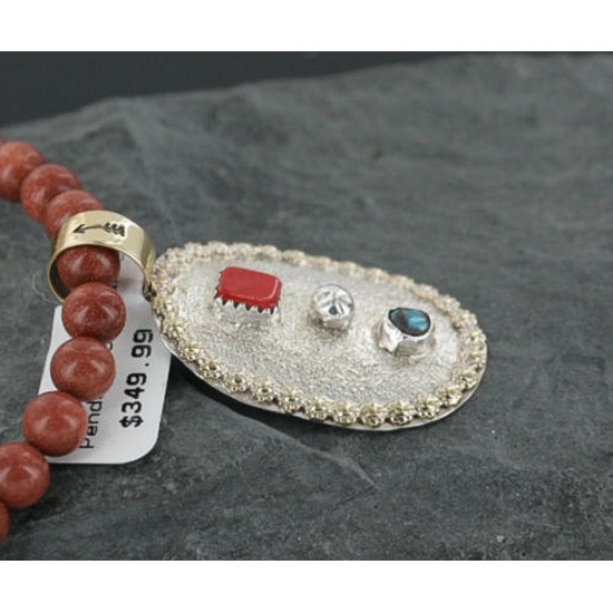 .925 Sterling Silver and 12kt Gold Filled Handmade Certified Authentic Navajo Turquoise and Coral Native American Necklace 390722843786