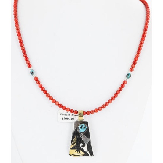 .925 Sterling Silver and 12kt Gold Filled Handmade Certified Authentic Navajo Turquoise and Coral Native American Necklace 390890001662