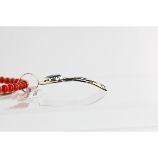 .925 Sterling Silver and 12kt Gold Filled Handmade Certified Authentic Navajo Turquoise and Coral Native American Necklace 390890001662