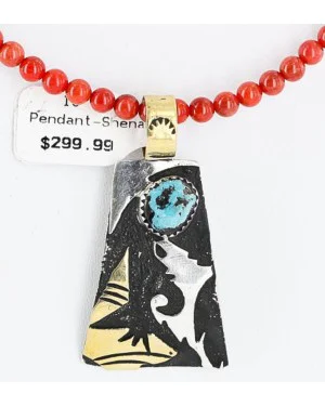 .925 Sterling Silver and 12kt Gold Filled Handmade Navajo Turquoise and Coral Native American Necklace 390890001662