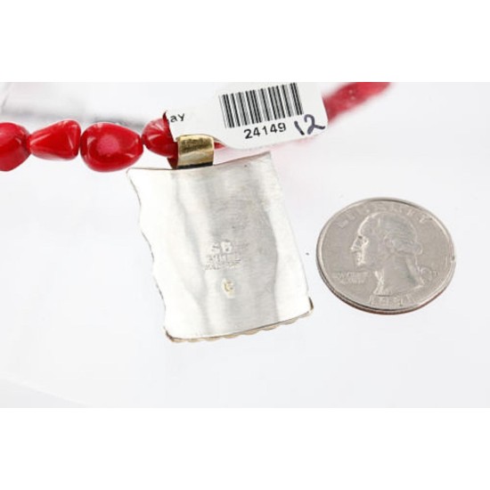 .925 Sterling Silver and 12kt Gold Filled Handmade Certified Authentic Navajo Turquoise, CORAL and LAPIS Native American Necklace 371006952523