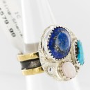 .925 Sterling Silver and 12kt Gold Filled Handmade Certified Authentic Navajo Turquoise, LAPIS and MOP Native American Ring  390858828656