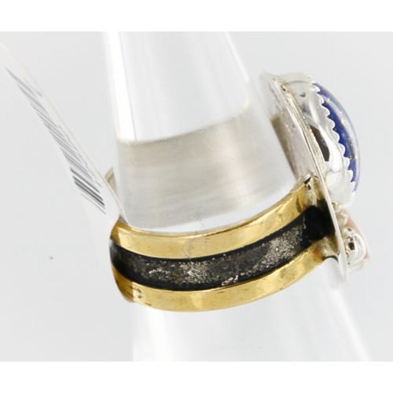 .925 Sterling Silver and 12kt Gold Filled Handmade Certified Authentic Navajo Turquoise, LAPIS and MOP Native American Ring  390858828656