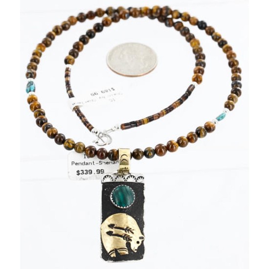 .925 Sterling Silver and 12kt Gold Filled HANDMADE Certified Authentic Navajo Turquoise Malachite and Tigers Eye Native American Necklace 371105063117