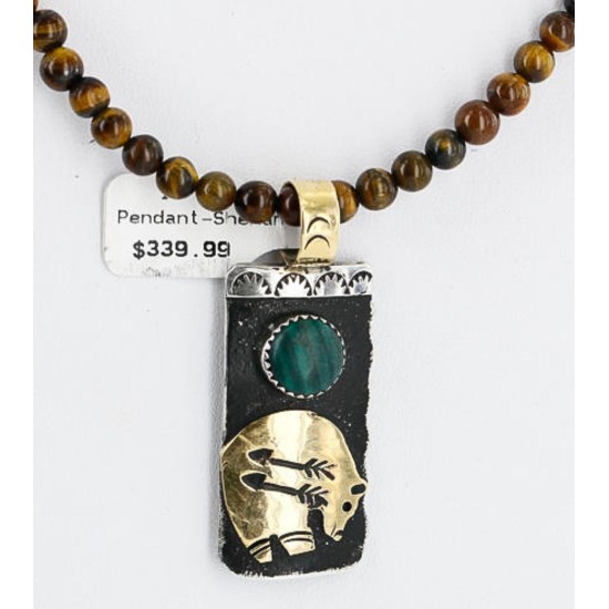 .925 Sterling Silver and 12kt Gold Filled HANDMADE Certified Authentic Navajo Turquoise Malachite and Tigers Eye Native American Necklace 371105063117