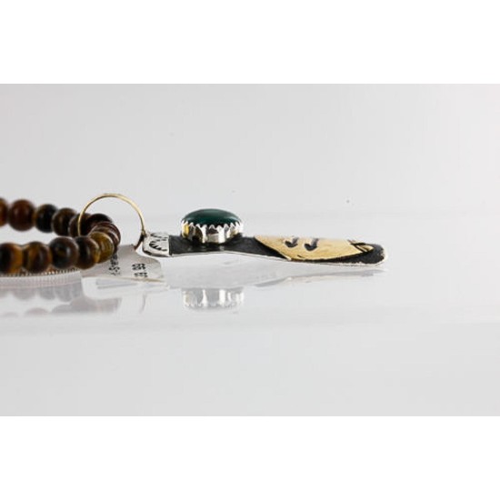 .925 Sterling Silver and 12kt Gold Filled HANDMADE Certified Authentic Navajo Turquoise Malachite and Tigers Eye Native American Necklace 371105063117