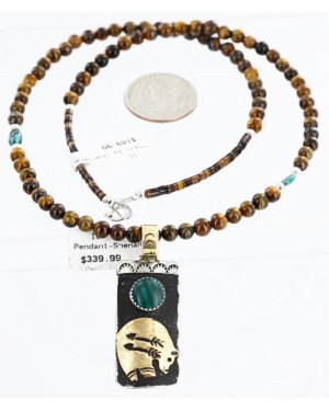 .925 Sterling Silver and 12kt Gold Filled HANDMADE Certified Authentic Navajo Turquoise Malachite and Tigers Eye Native American Necklace 371105063117