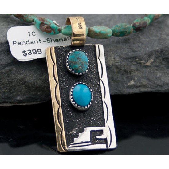 .925 Sterling Silver and 12kt Gold Filled Handmade Certified Authentic Navajo Turquoise Native American Necklace 2 390674505715