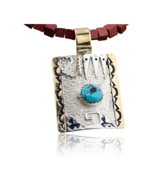 .925 Sterling Silver and 12kt Gold Filled Handmade Certified Authentic Navajo Turquoise Native American Necklace 370878354122