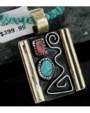 .925 Sterling Silver and 12kt Gold Filled Handmade Certified Authentic Navajo Turquoise Native American Necklace 370905366289