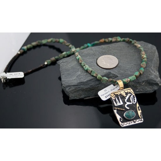 .925 Sterling Silver and 12kt Gold Filled Handmade Certified Authentic Navajo Turquoise Native American Necklace 370914010432