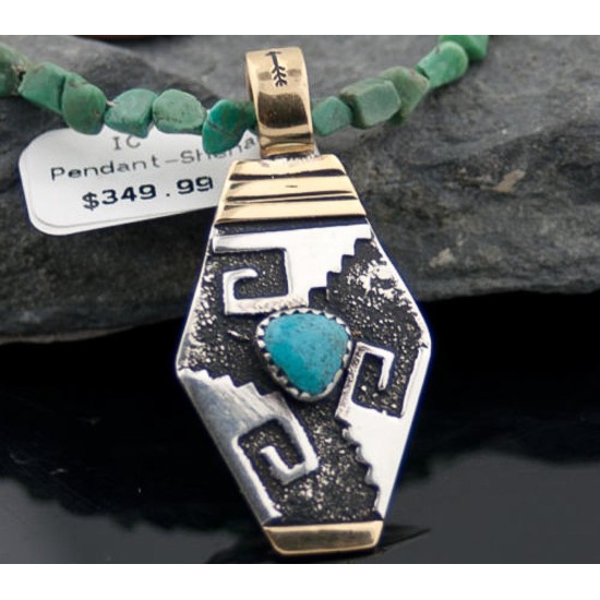 .925 Sterling Silver and 12kt Gold Filled Handmade Certified Authentic Navajo Turquoise Native American Necklace 370915666415