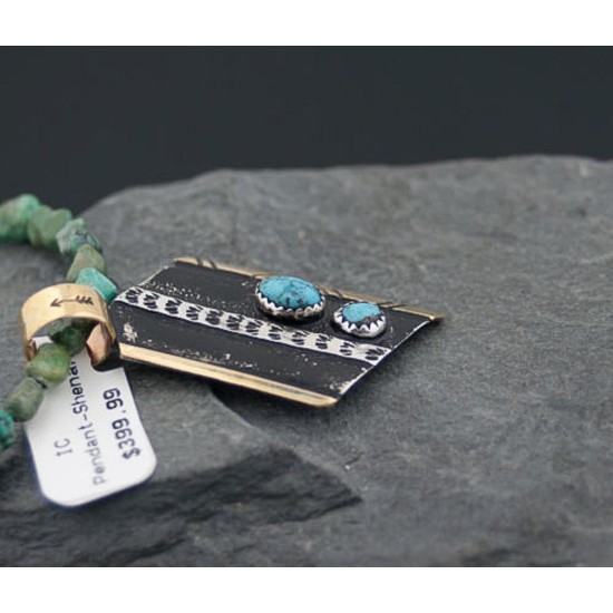 .925 Sterling Silver and 12kt Gold Filled Handmade Certified Authentic Navajo Turquoise Native American Necklace 370915768936