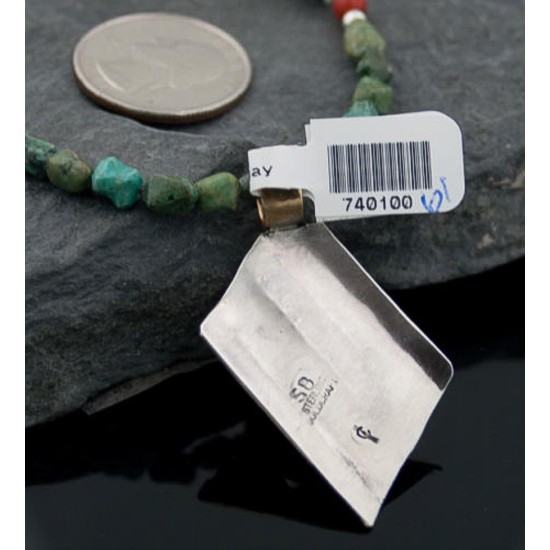 .925 Sterling Silver and 12kt Gold Filled Handmade Certified Authentic Navajo Turquoise Native American Necklace 370915768936