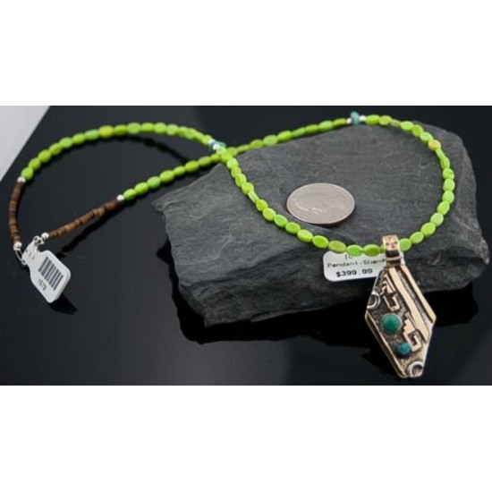 .925 Sterling Silver and 12kt Gold Filled Handmade Certified Authentic Navajo Turquoise Native American Necklace 370919170601