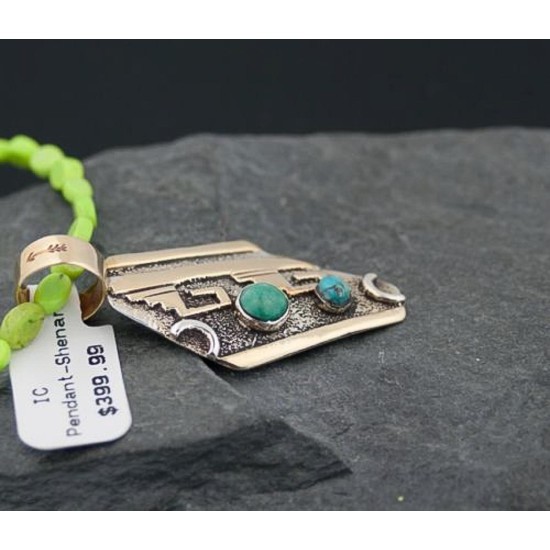 .925 Sterling Silver and 12kt Gold Filled Handmade Certified Authentic Navajo Turquoise Native American Necklace 370919170601