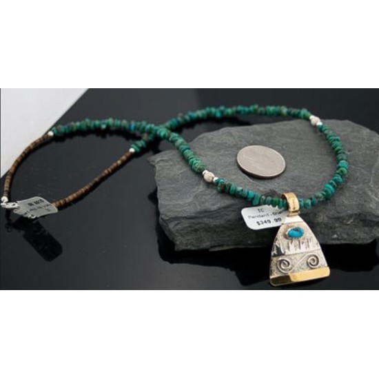 .925 Sterling Silver and 12kt Gold Filled Handmade Certified Authentic Navajo Turquoise Native American Necklace 370922071337