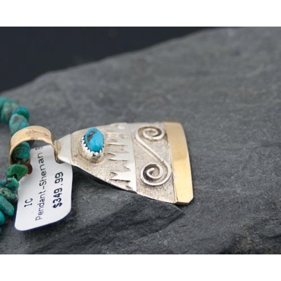 .925 Sterling Silver and 12kt Gold Filled Handmade Certified Authentic Navajo Turquoise Native American Necklace 370922071337