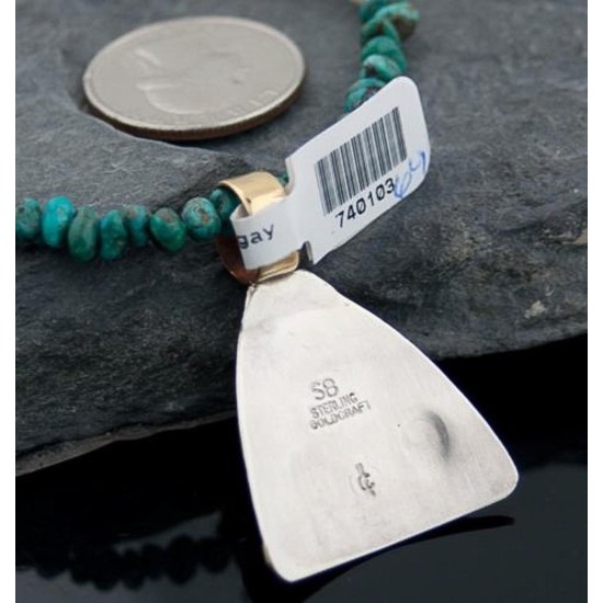 .925 Sterling Silver and 12kt Gold Filled Handmade Certified Authentic Navajo Turquoise Native American Necklace 370922071337