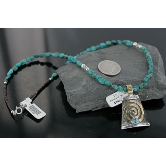 .925 Sterling Silver and 12kt Gold Filled Handmade Certified Authentic Navajo Turquoise Native American Necklace 370923324698