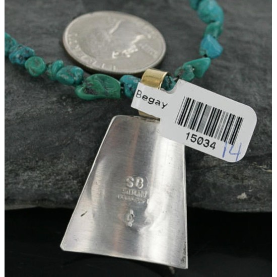 .925 Sterling Silver and 12kt Gold Filled Handmade Certified Authentic Navajo Turquoise Native American Necklace 370923324698