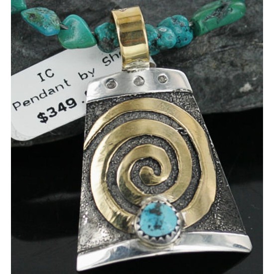 .925 Sterling Silver and 12kt Gold Filled Handmade Certified Authentic Navajo Turquoise Native American Necklace 370923324698