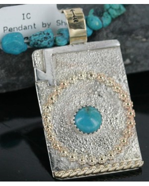 .925 Sterling Silver and 12kt Gold Filled Handmade Certified Authentic Navajo Turquoise Native American Necklace 370959789815
