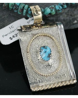 .925 Sterling Silver and 12kt Gold Filled Handmade Certified Authentic Navajo Turquoise Native American Necklace 370962047287