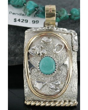.925 Sterling Silver and 12kt Gold Filled Handmade Certified Authentic Navajo Turquoise Native American Necklace 370962480255