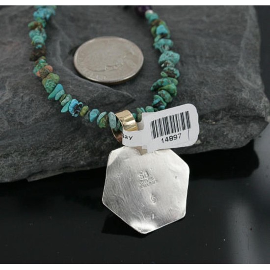 .925 Sterling Silver and 12kt Gold Filled Handmade Certified Authentic Navajo Turquoise Native American Necklace 370962638096