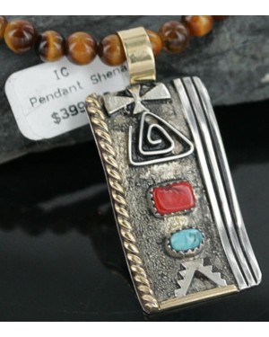 .925 Sterling Silver and 12kt Gold Filled Handmade Certified Authentic Navajo Turquoise Native American Necklace 370964466937