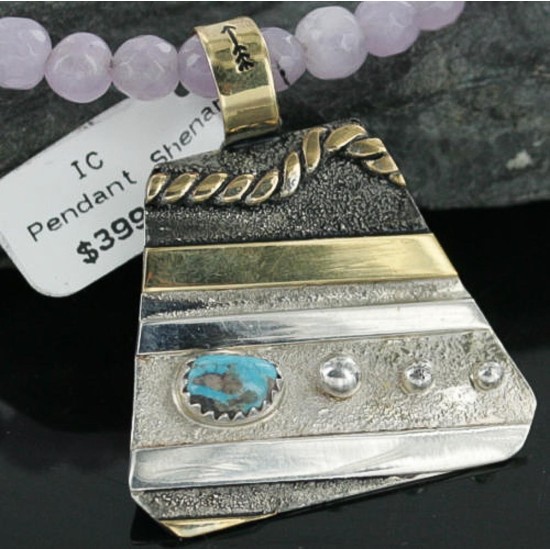 .925 Sterling Silver and 12kt Gold Filled Handmade Certified Authentic Navajo Turquoise Native American Necklace 370964851880