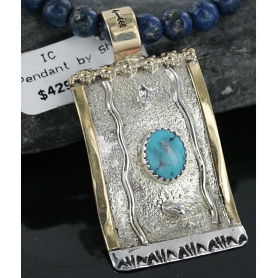 .925 Sterling Silver and 12kt Gold Filled Handmade Certified Authentic Navajo Turquoise Native American Necklace 370965564501