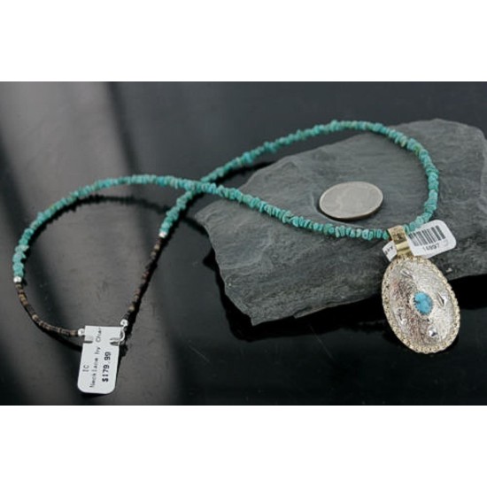 .925 Sterling Silver and 12kt Gold Filled Handmade Certified Authentic Navajo Turquoise Native American Necklace 370966295597