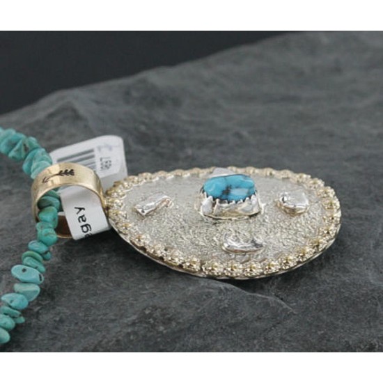 .925 Sterling Silver and 12kt Gold Filled Handmade Certified Authentic Navajo Turquoise Native American Necklace 370966295597