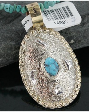 .925 Sterling Silver and 12kt Gold Filled Handmade Certified Authentic Navajo Turquoise Native American Necklace 370966295597
