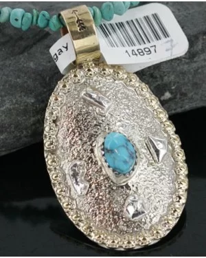 .925 Sterling Silver and 12kt Gold Filled Handmade Navajo Turquoise Native American Necklace 370966295597
