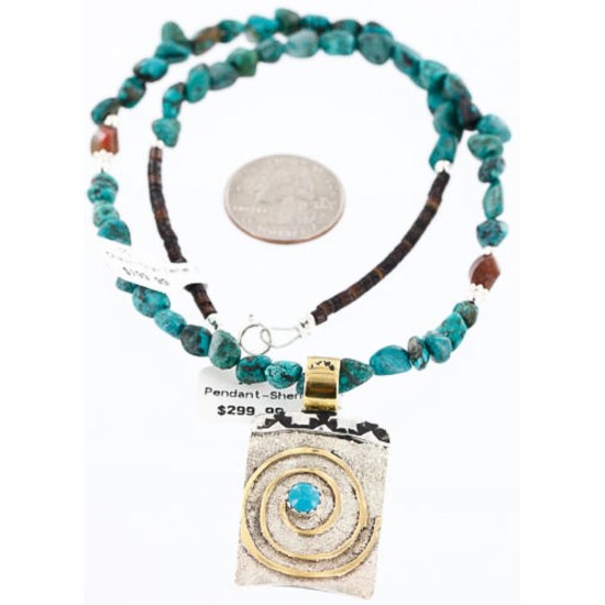 .925 Sterling Silver and 12kt Gold Filled Handmade Certified Authentic Navajo Turquoise Native American Necklace 371005442463