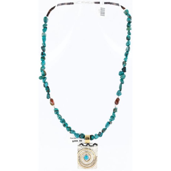 .925 Sterling Silver and 12kt Gold Filled Handmade Certified Authentic Navajo Turquoise Native American Necklace 371005442463