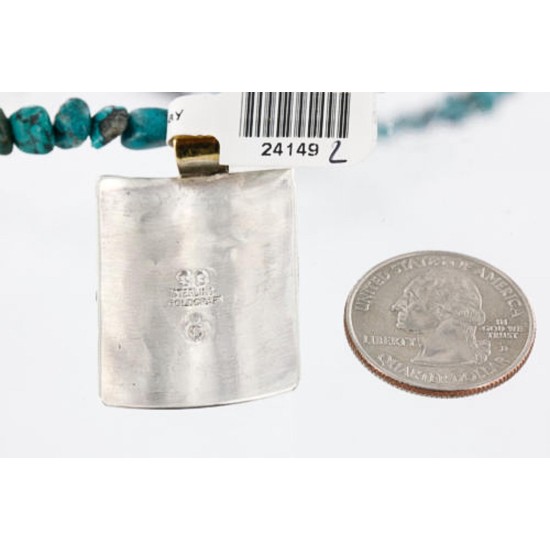 .925 Sterling Silver and 12kt Gold Filled Handmade Certified Authentic Navajo Turquoise Native American Necklace 371005442463