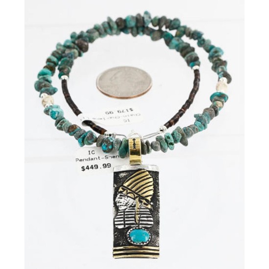 .925 Sterling Silver and 12kt Gold Filled HANDMADE Certified Authentic Navajo Turquoise Native American Necklace 371103153621