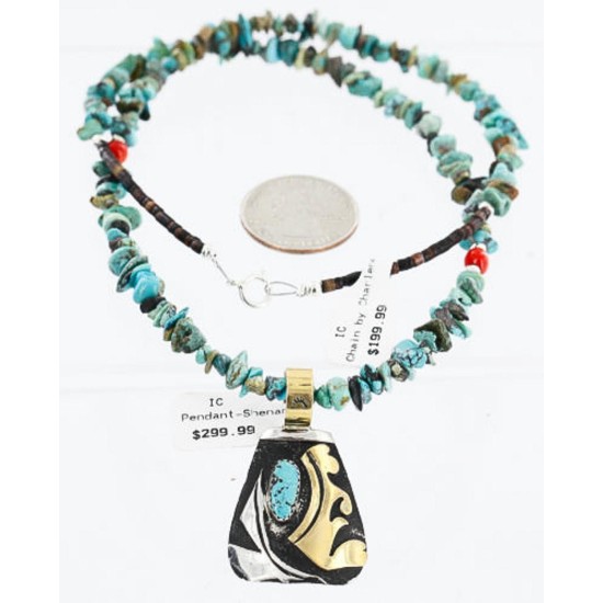 .925 Sterling Silver and 12kt Gold Filled HANDMADE Certified Authentic Navajo Turquoise Native American Necklace 371104842092