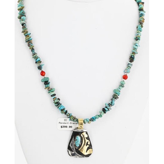 .925 Sterling Silver and 12kt Gold Filled HANDMADE Certified Authentic Navajo Turquoise Native American Necklace 371104842092